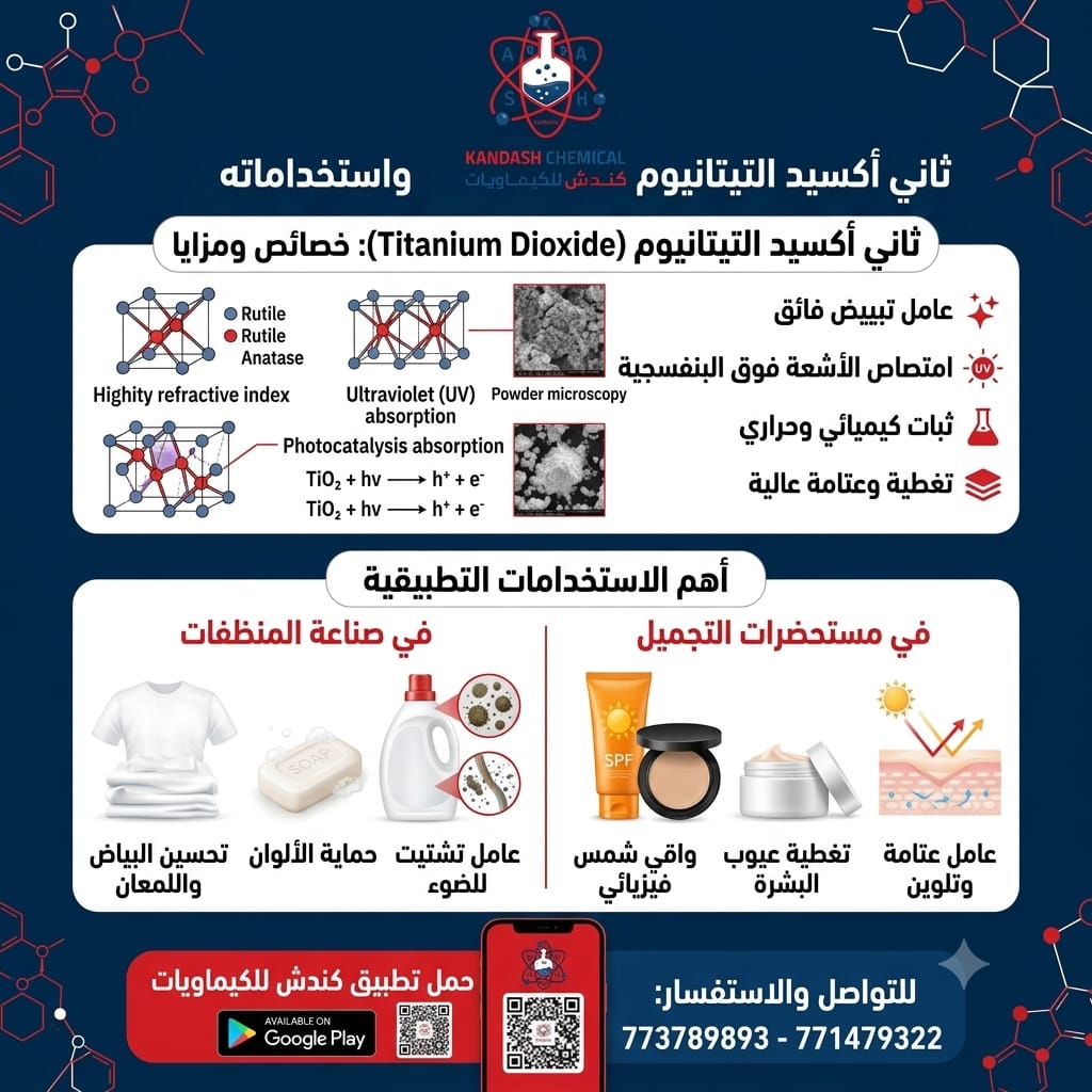 ثاني أكسيد التيتانيوم (Titanium Dioxide) واستخداماته في صناعة المنظفات ومستحضرات التجميل