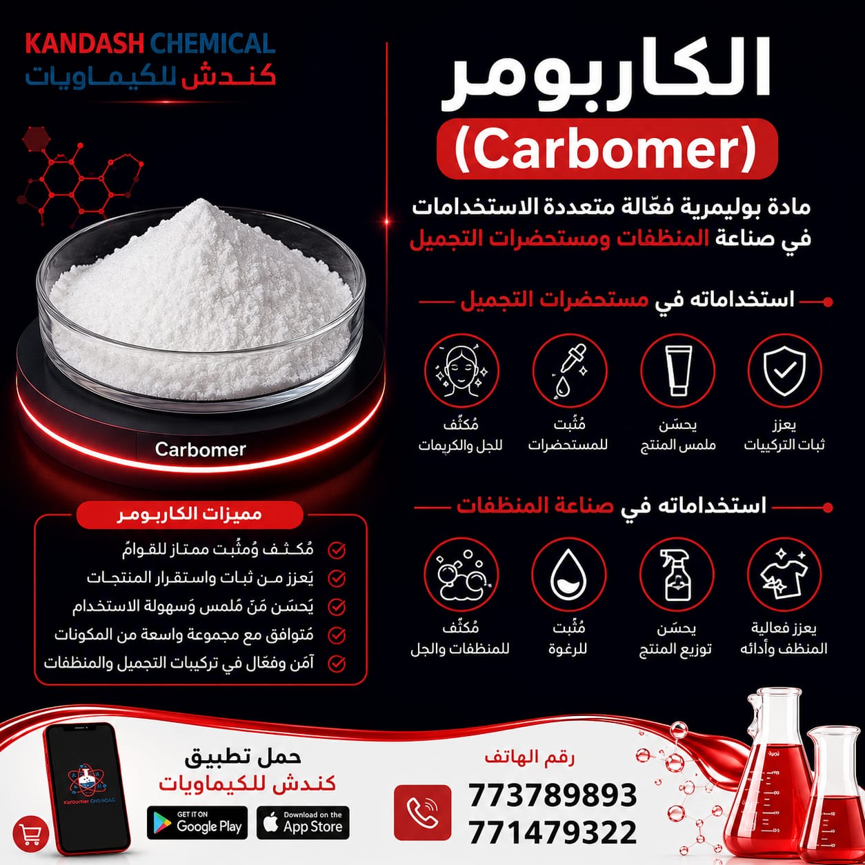 الكاربومر (Carbomer) واستخداماته في صناعة المنظفات ومستحضرات التجميل